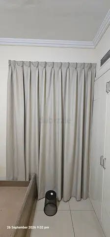 Beige Full-Length Pleated Curtains — Good Condition