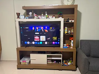 Wooden TV Entertainment Unit with Shelves and Storage - Good Condition