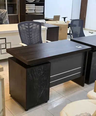 Dark Wood Executive Office Desk with Cable Port - Excellent Condition