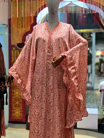 Lightweight Peach Paisley Silk with Ruffled Sleeves - One Size