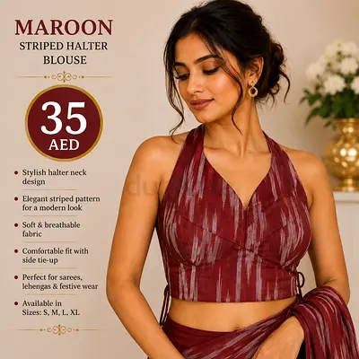 Maroon Striped Halter Blouse - Comfortable Fit