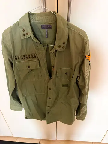 Olive green military-style women’s jacket, size M