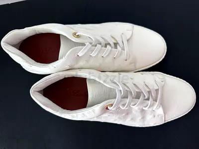 Loro piano White ostrich leather low-top sneakers, one time wear excellent condition invoice include