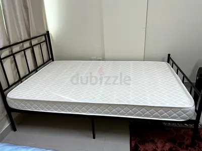 Metal Single/Twin Bed Frame with Mattress - Good Condition x 2 and big stand alone mattress (350 aed