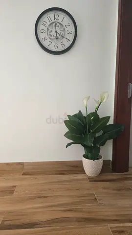 Wall clock and decorative potted plant - good condition