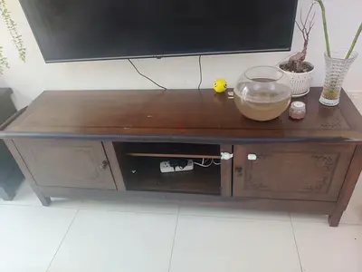 Solid Wood TV Console / Entertainment Unit - Dark Brown