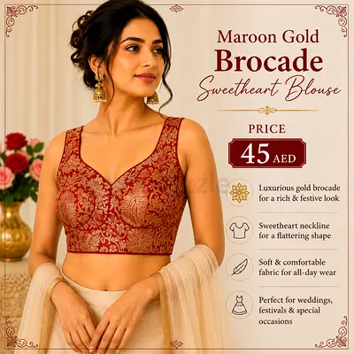Maroon Gold Brocade Sweetheart Blouse