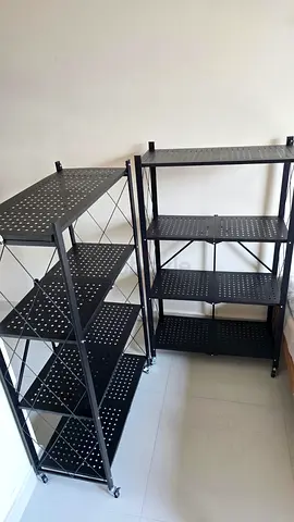 2 Heavy Duty Foldable Metal Shelves with Wheels
