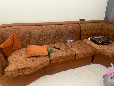 Used L-shaped fabric and leather sectional sofa - comfortable, good condition