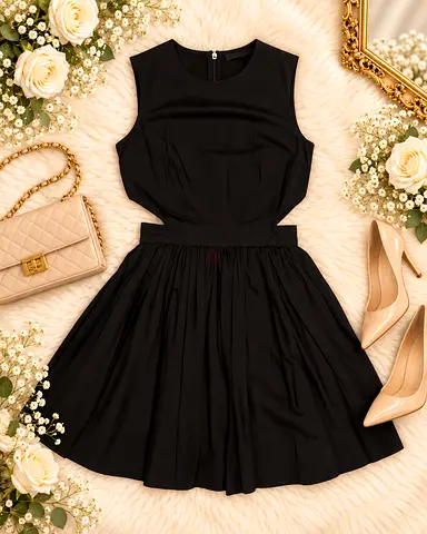 Classic Black Sleeveless Fit-and-Flare Dress - Size Unknown