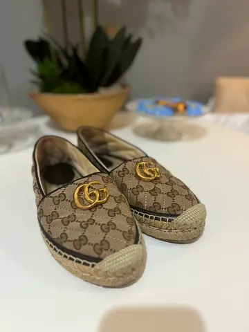 Gucci GG Canvas Espadrilles with Gold Double G - Women’s Size (preowned)