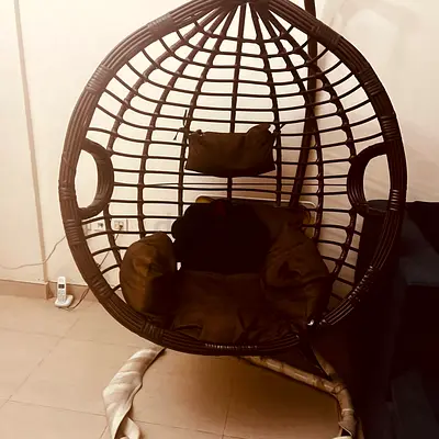Brown Modern Swing Chair & Hanging Chair Egg with Stand & Cushions for Indoor Chair/Outdoor Chair
