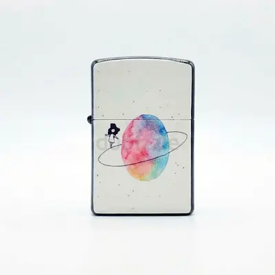 Zippo-style collectible lighter with watercolor planet design - UNUSED - 150