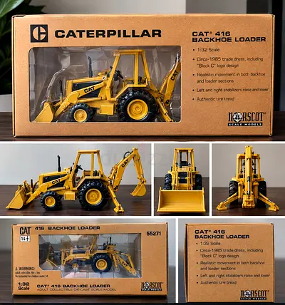 Rare CAT 416 Backhoe Loader 1:32 Norscot Die-Cast – Collector’s Model