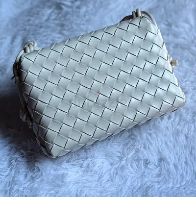 Cream woven crossbody bag - compact shoulder purse