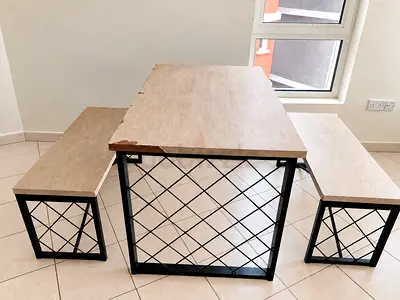 Dining table with two benches