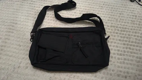 Black Crossbody Shoulder Bag with Multiple Front Pockets, adjustable strap