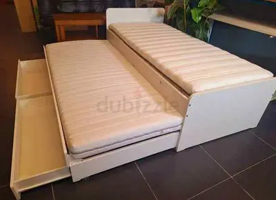 Ikea slakt bed frame with 2 Ikea mattress