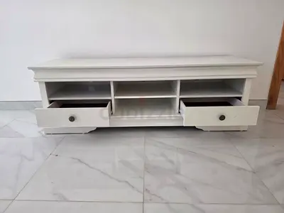 White TV Stand with Drawers and Shelves