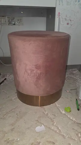 Round Velvet Ottoman Stool with Brass Base - Light Pink