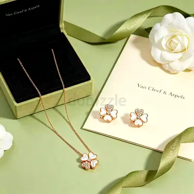 Van Cleef & Arpels Alhambra-style Four-Leaf Clover Necklace and Earrings Set