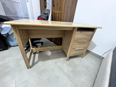 Wooden Office Desk with 3 Drawers - Light Oak, Good Condition