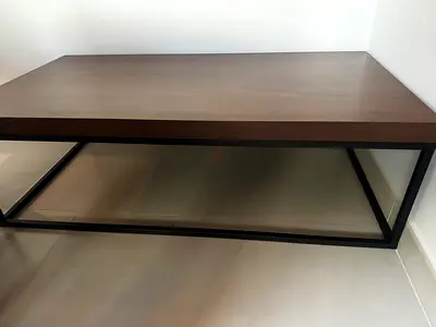 Walnut top metal-frame rectangular coffee table