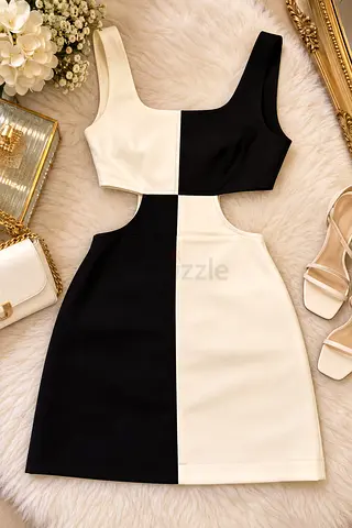 Black & White Colorblock Cutout Mini Dress - Size Not Specified