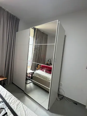 White Sliding Wardrobe with Mirrored Doors - Good Condition