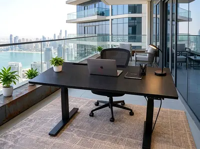 IKEA Modern adjustable standing desk with ergonomic chair