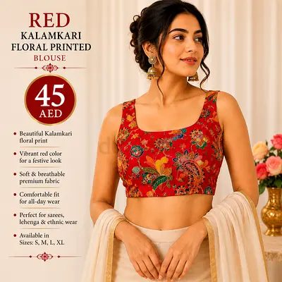 Red Kalamkari Floral Printed Blouse