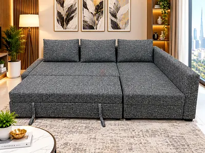 Brand New Modern Sofa Cum Bed
• Sofa + Bed + Storage
• L-Shape configuration
• Left & Right side opt