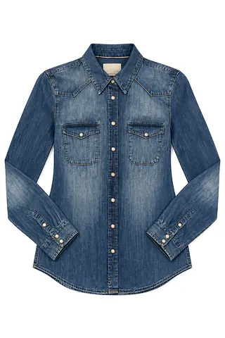 Used denim button-up shirt, women's size (please confirm size)