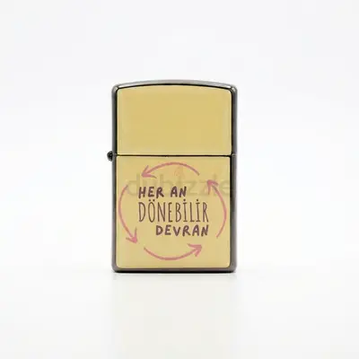 Vintage-style metal flip lighter with Turkish inscription "Her An Dönebilir Devran" - UNUSED - 148