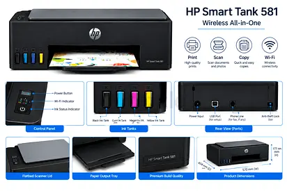 HP Smart Tank 581 Wireless All‑in‑One Printer (Good Working Condition)