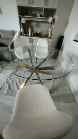 Glass Top Dining Table, Golden, 120cm