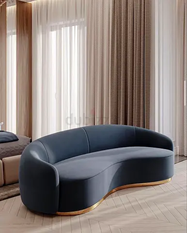 Modern Curved Velvet Sofa with Gold Base