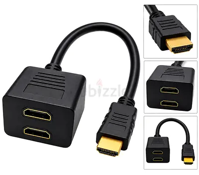HDMI male to 2x HDMI female splitter adapter cable - compact gold-plated