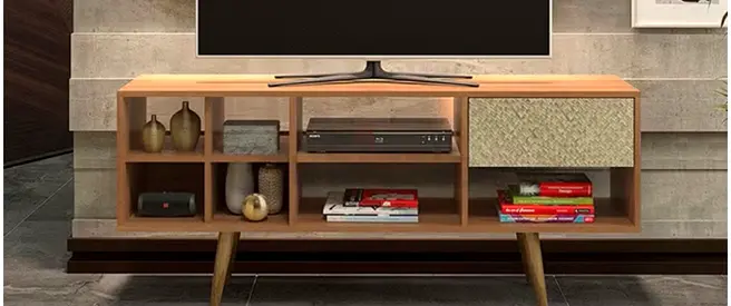Mid-century Modern TV Console / Media Unit - Solid Wood Look