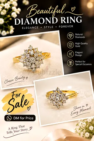 Gold diamond cluster ring - size adjustable, excellent condition