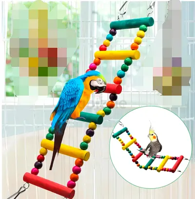 Wooden Beaded Bird Ladder Toy for Parrots and Cockatiels - Hanging Climbing Bridge