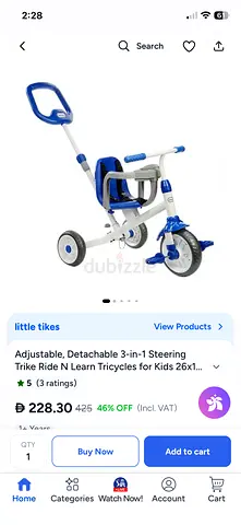 Little Tikes 3-in-1 Adjustable Steering Tricycle with Push Handle