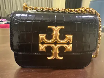 Tory Burch Fleming Small Croc-Embossed Leather Shoulder Bag - Black