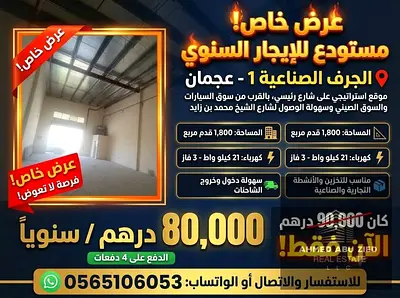 Special Offer – Warehouse for Annual Rent in Al Jurf Industrial Area 1, Ajman