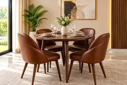 Modern Wooden Round Dining Table with 4 Brown