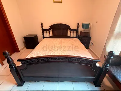 Solid Wood Double Bed with Headboard and Footboard - Dark Finish