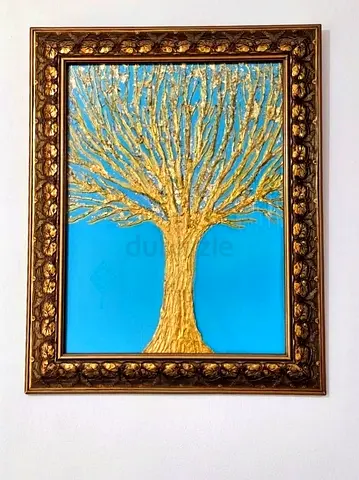 Handmade Gold Textured Tree Artwork in Ornate Frame