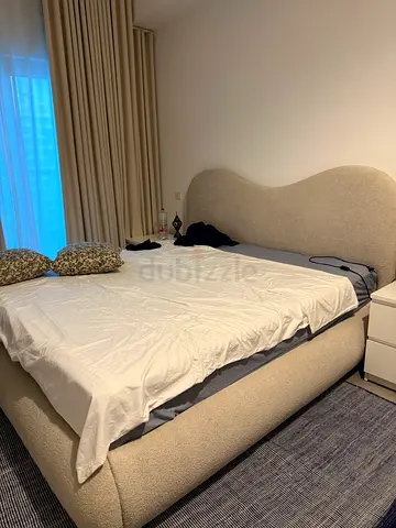 Modern Upholstered Bed Frame with Curved Headboard