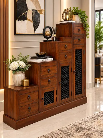 Marina Home Solid Wood Stair-Step Cabinet with Multiple Drawers and Doors