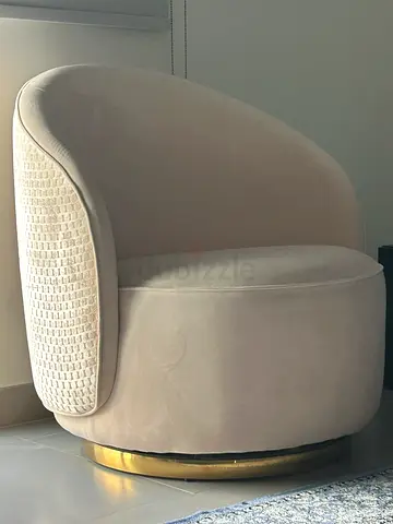 Two (2) Modern Swivel peach Velvet Swivel Armchair with Brass Base Hikayat